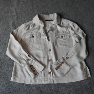 MAX‎ Jeans Tencel Utility Shirt Jacket Beige Button Down Womens Small